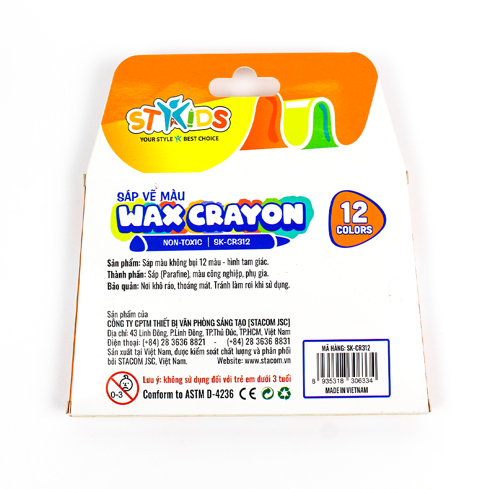 Bộ sáp vẽ 12 màu Wax Crayon Stakids không nhãn-SK_CR312 - Ảnh 7