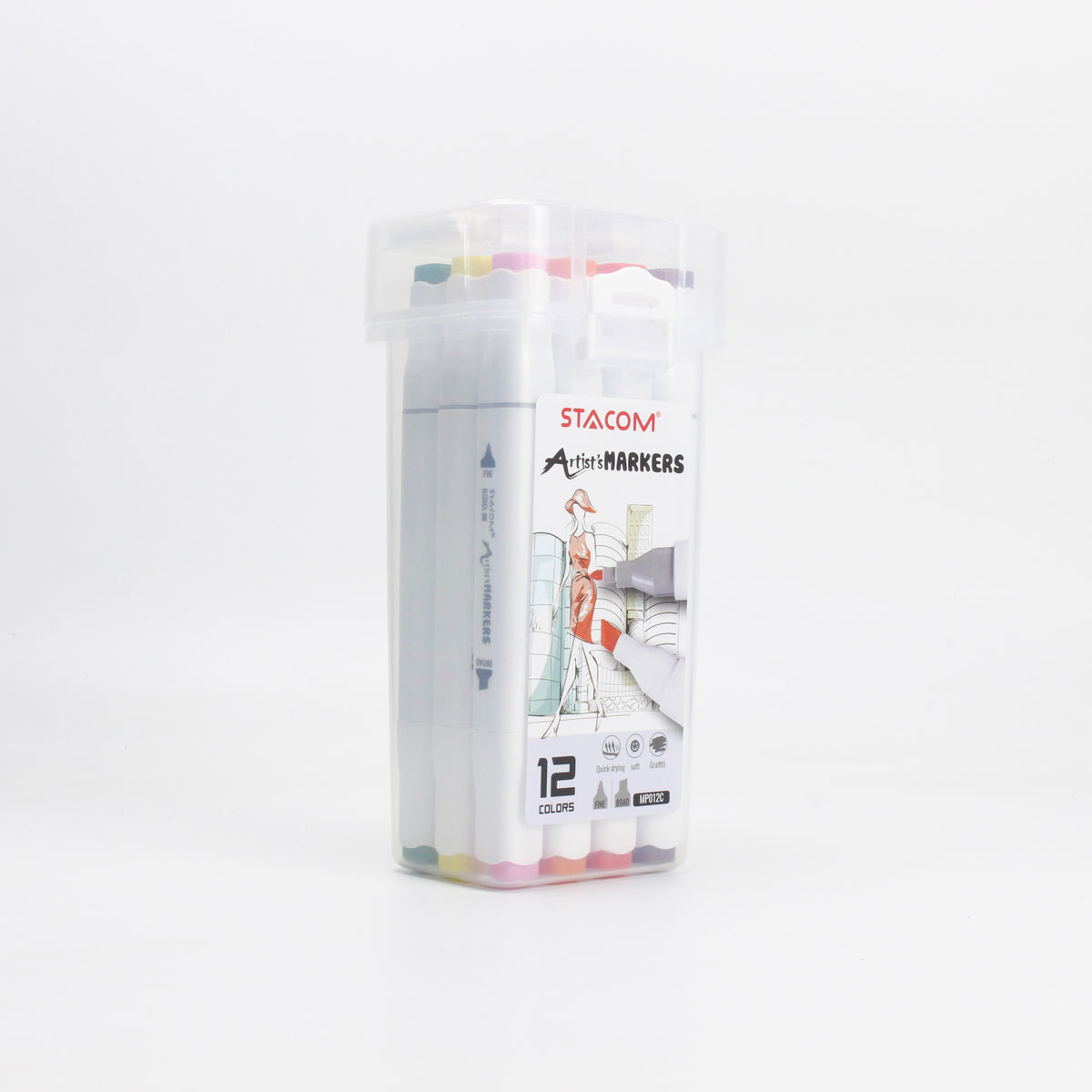 Bút màu vẽ kỹ thuật 02 đầu (marker pen) 12 màu - MP012C