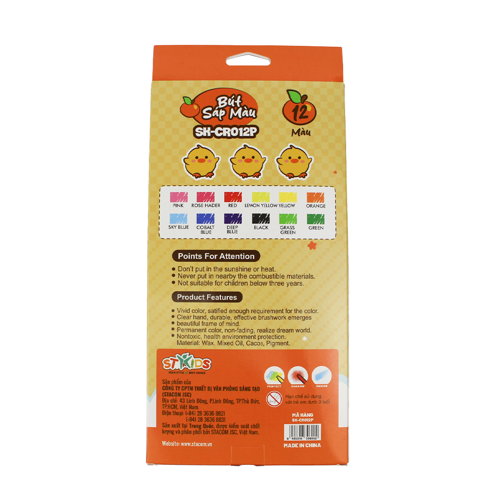 Sáp vẽ 12 màu Plastic Crayon-SK_CR012P - Ảnh 6