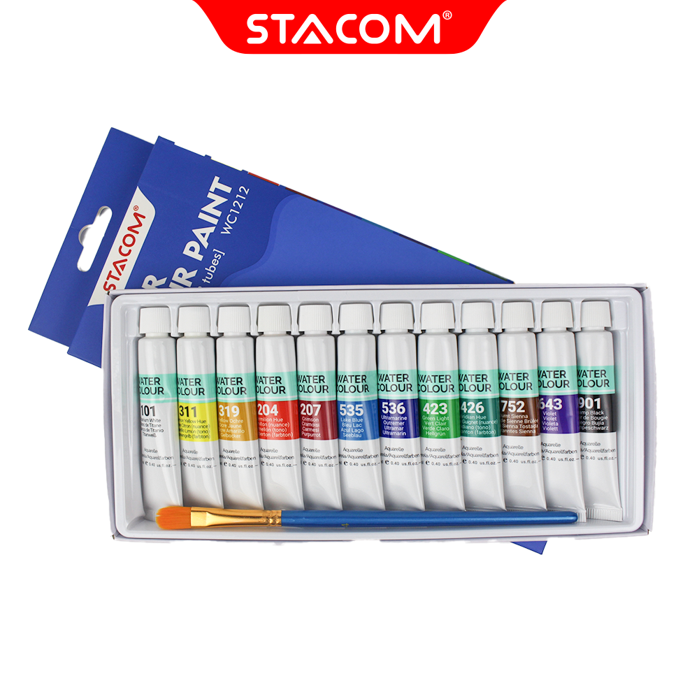 Bộ màu nước 12 màu dạng tuýp (12ml), kèm cọ vẽ- WC1212