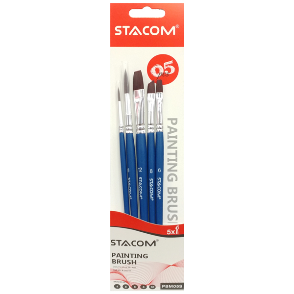 Bộ cọ vẽ sợi Nylon đầu dẹp+tròn- 5 cây-PBM05S