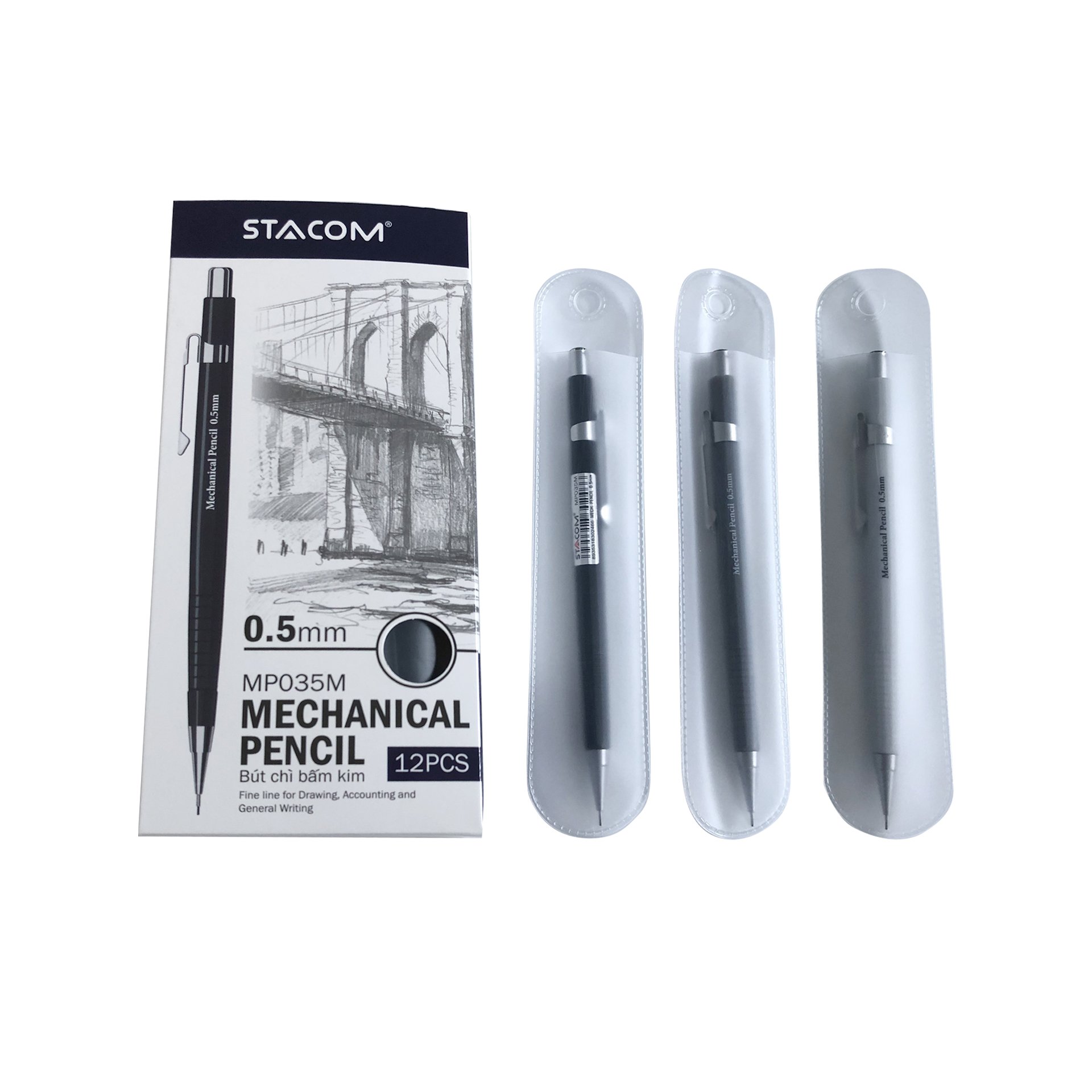 Bút chì kim bấm 0.5mm thân nhựa STACOM - MP035M - Ảnh 3