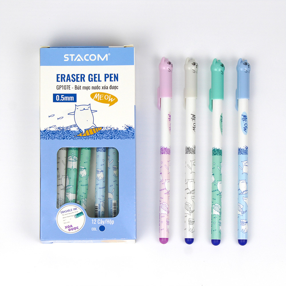 Bút bi mực gel nắp đậy MEOW 0.5.mm- mực xanh (Mực xóa được) - GP107E_C - Ảnh 6