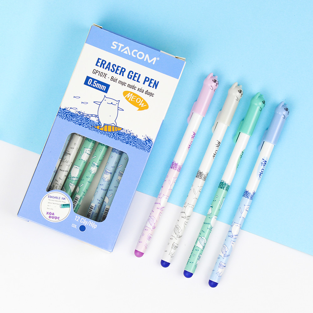 Bút bi mực gel nắp đậy MEOW 0.5.mm- mực xanh (Mực xóa được) - GP107E_C - Ảnh 8