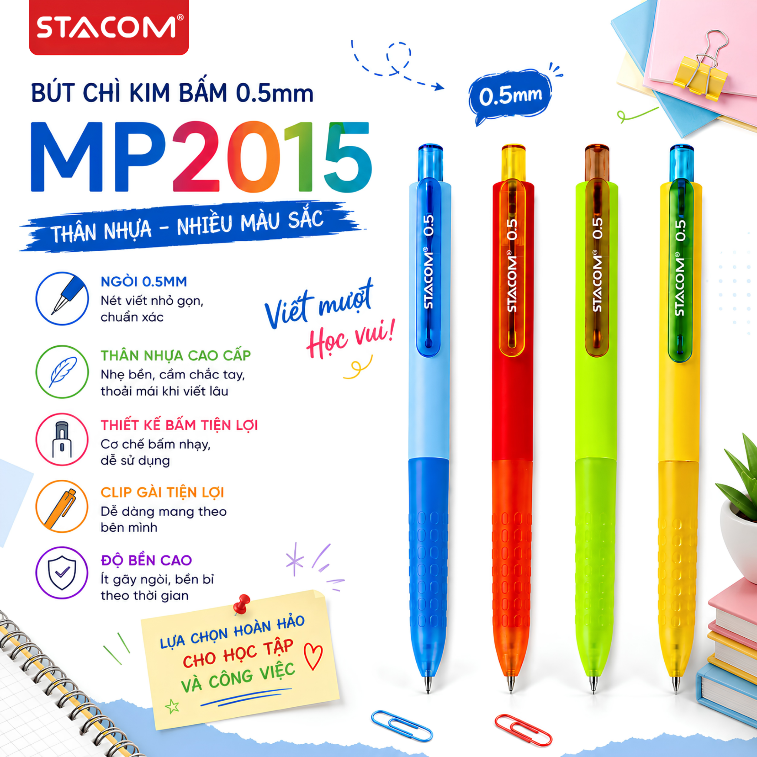 Bút chì kim bấm 0.5mm thân nhựa-MP2015